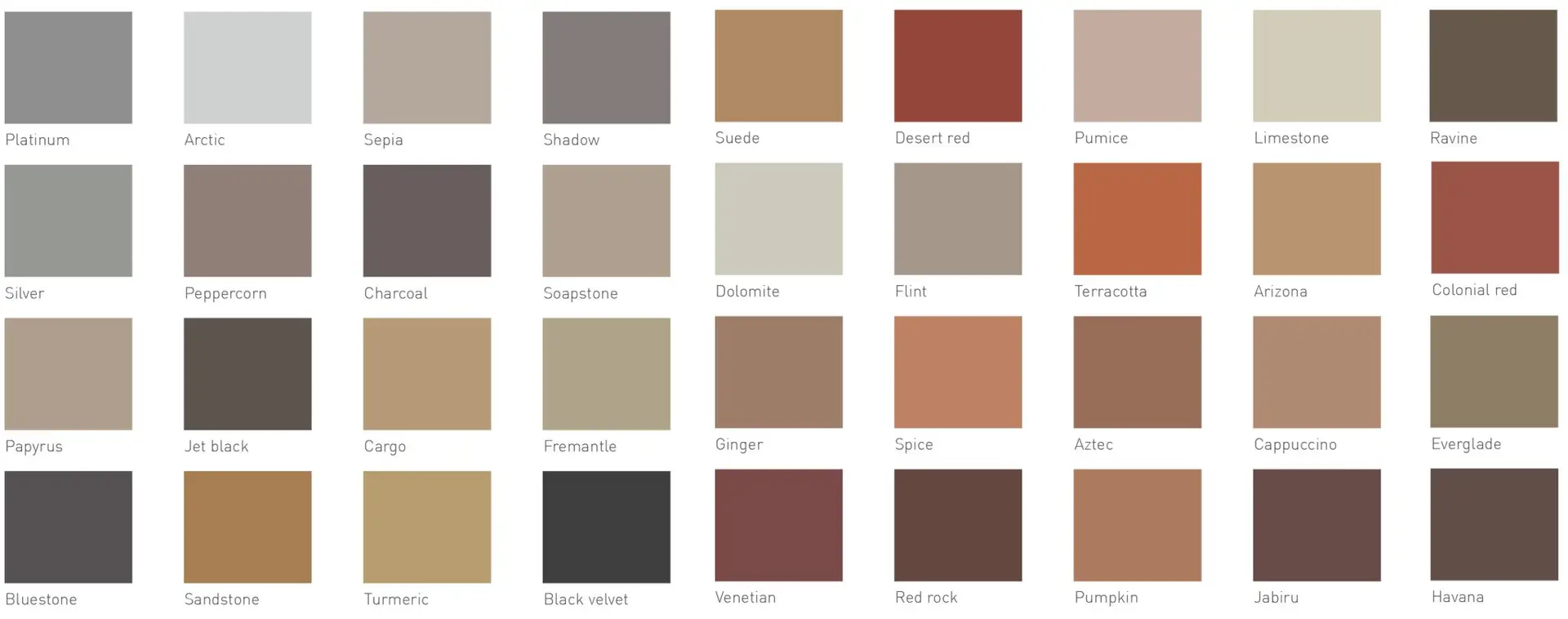 Mortar Colour Chart